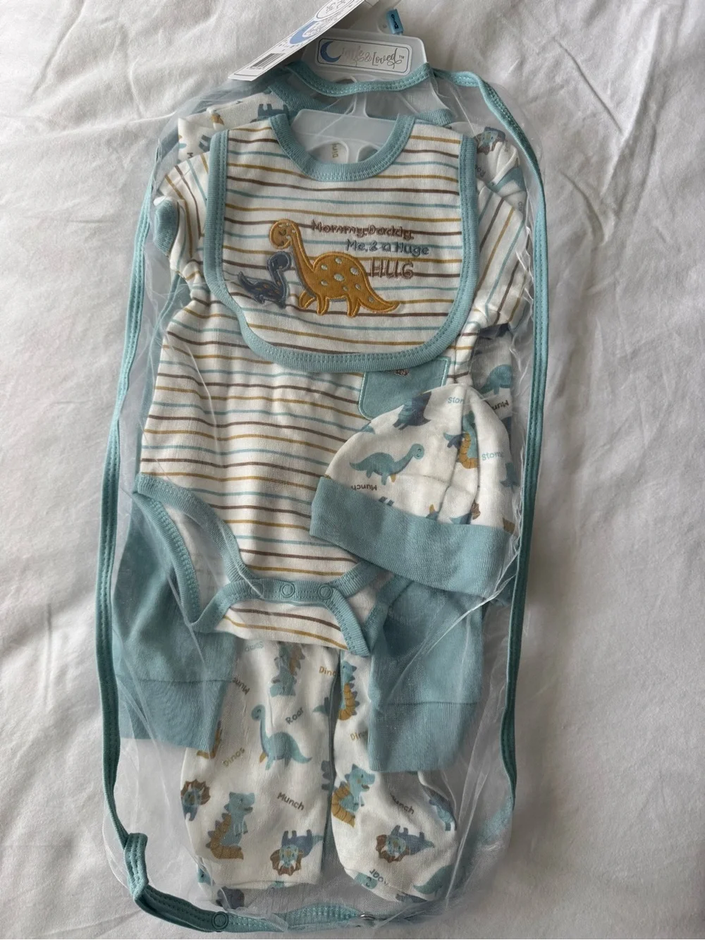 NEW! Baby 5-Piece Dino Print Layette Set - Light Blue